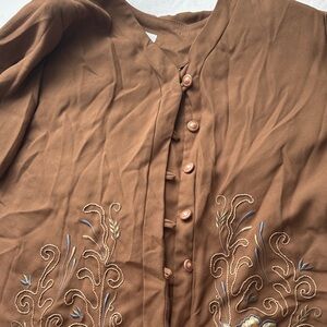 Embroidered Brown Button Down Shirt